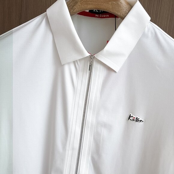 Kiton White Zipper Short-Sleeved Polo Shirt - Picture 3 of 8